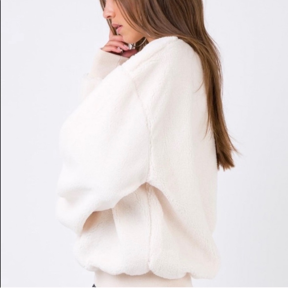 Cream Crew Neck Fleece Sweatshirt - Picture 7 of 7